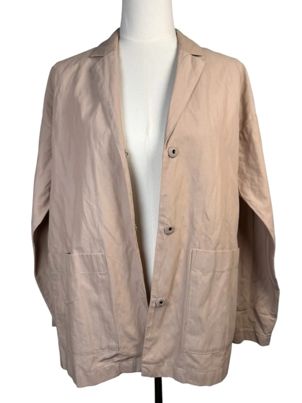 Eileen Fisher Organic Cotton Steel Boxy Jacket Bramble S Snap Blazer